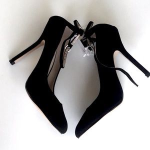 Zara black suede ankle strap pump heels